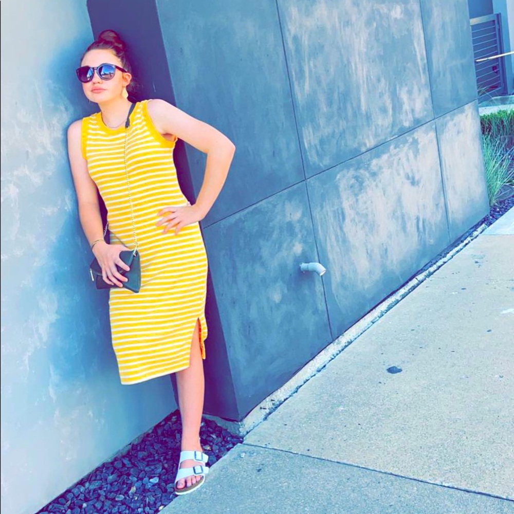 GAP Yellow Striped Midi Dress